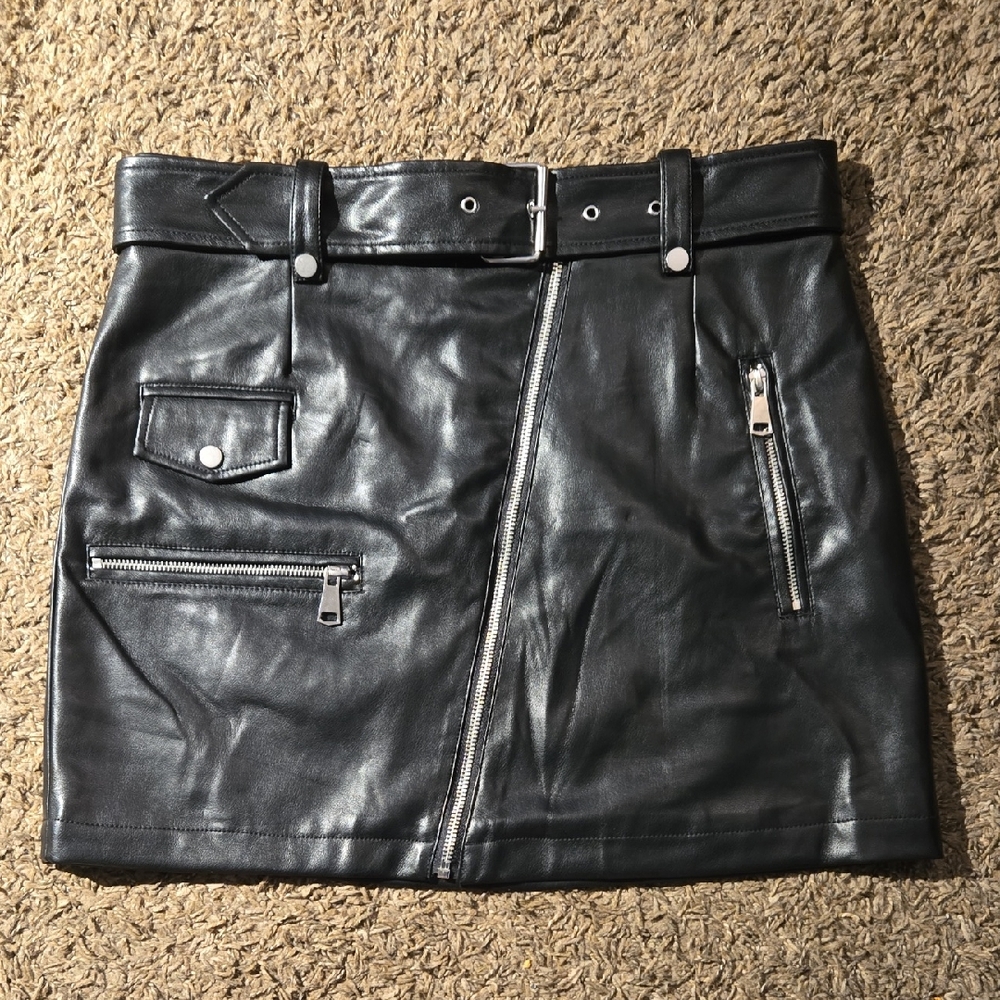 7 For All Mankind Black Leather Mini Skirt